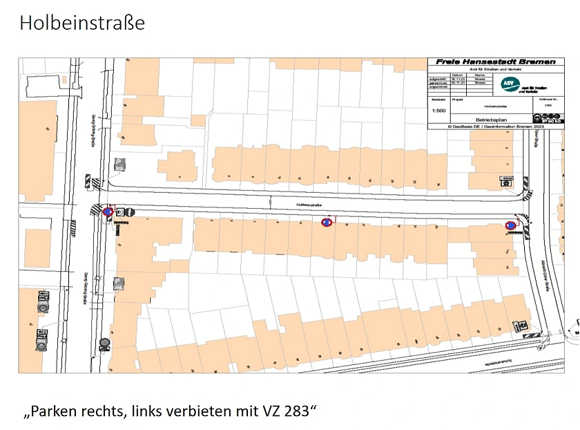 Grafische Darstellung Maßnahmen zur Herstellung der Rettungswegsicherheit in der Holbeinstraße