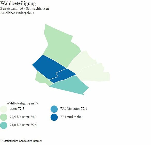 Karte Wahlbeteiligung Schwachhausen Beiratswahl Bremen 14. Mai 2023