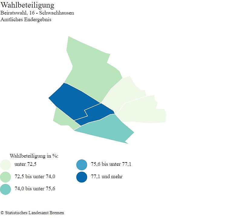 Karte Wahlbeteiligung Schwachhausen Beiratswahl Bremen 14. Mai 2023