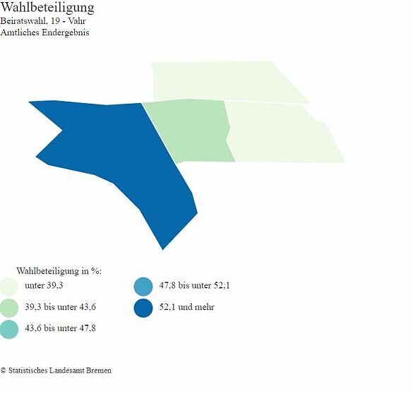 Karte Wahlbeteiligung in Prozent Bremen Beiratswahl Vahr