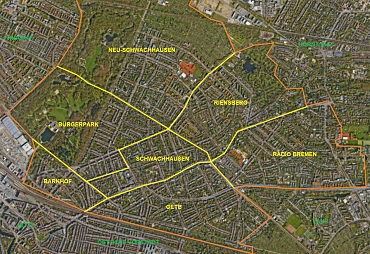 Der Stadtteil Schwachhausen mit seinen Ortsteilen Barkhof, Bürgerpark, Schwachhausen, Neu-Schwachhausen, Riensberg, Radio Bremen und Gete