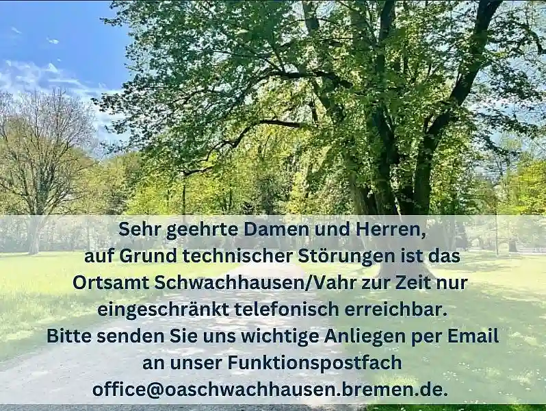 Hinweisbild, Technische Störungen das Ortsamt ist nur eingeschränkt telefonisch erreichbar.
